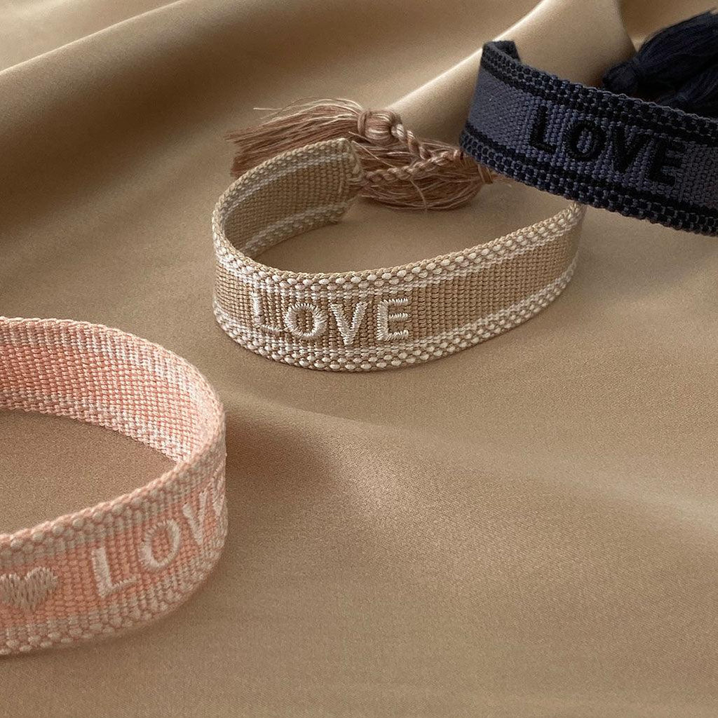 RSTC  LOVE Adjustable Bracelet | Taupe/White available at Rose St Trading Co