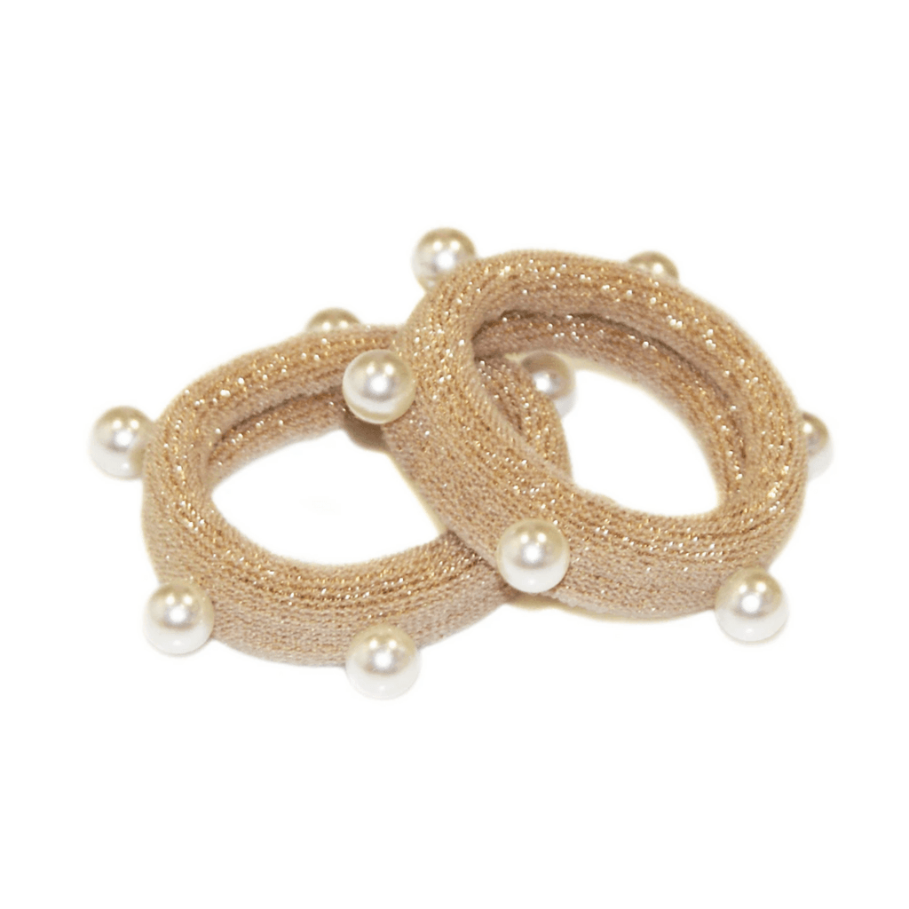 Hepburn & Co  Lurex Pearl Wide Elastics | Beige/Pearl available at Rose St Trading Co