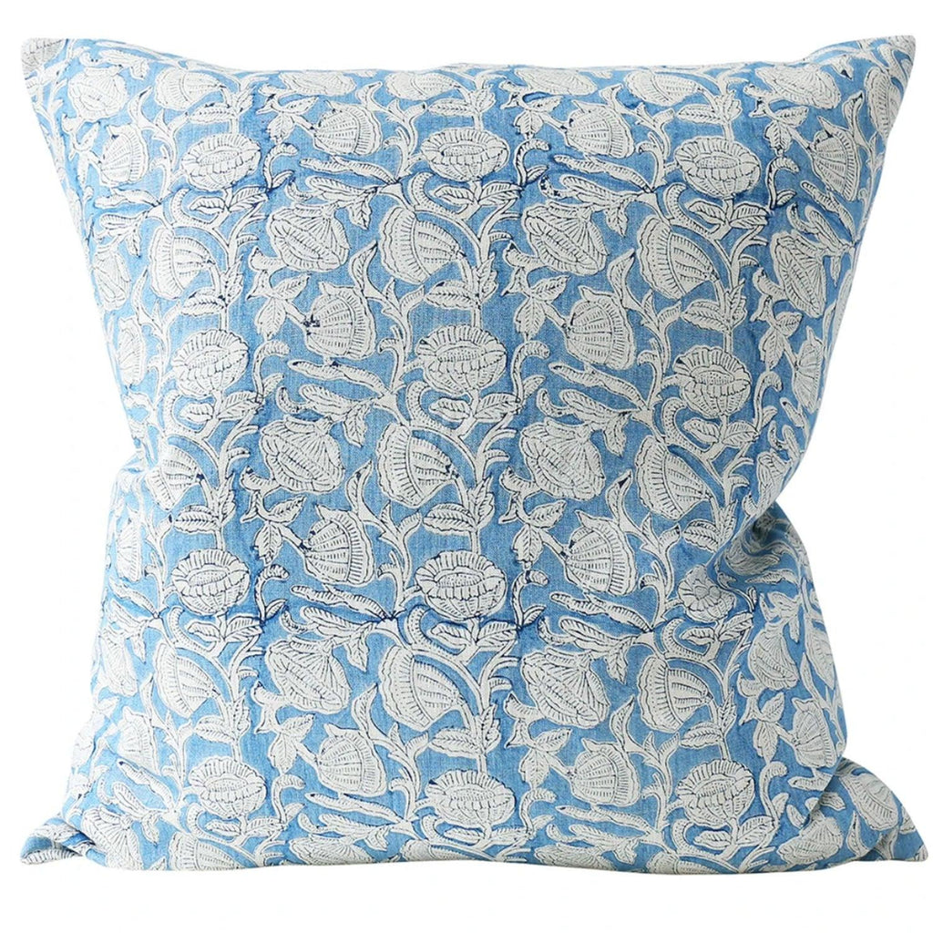 Walter G  Marbella Azure Linen Cushion 55x55cm available at Rose St Trading Co