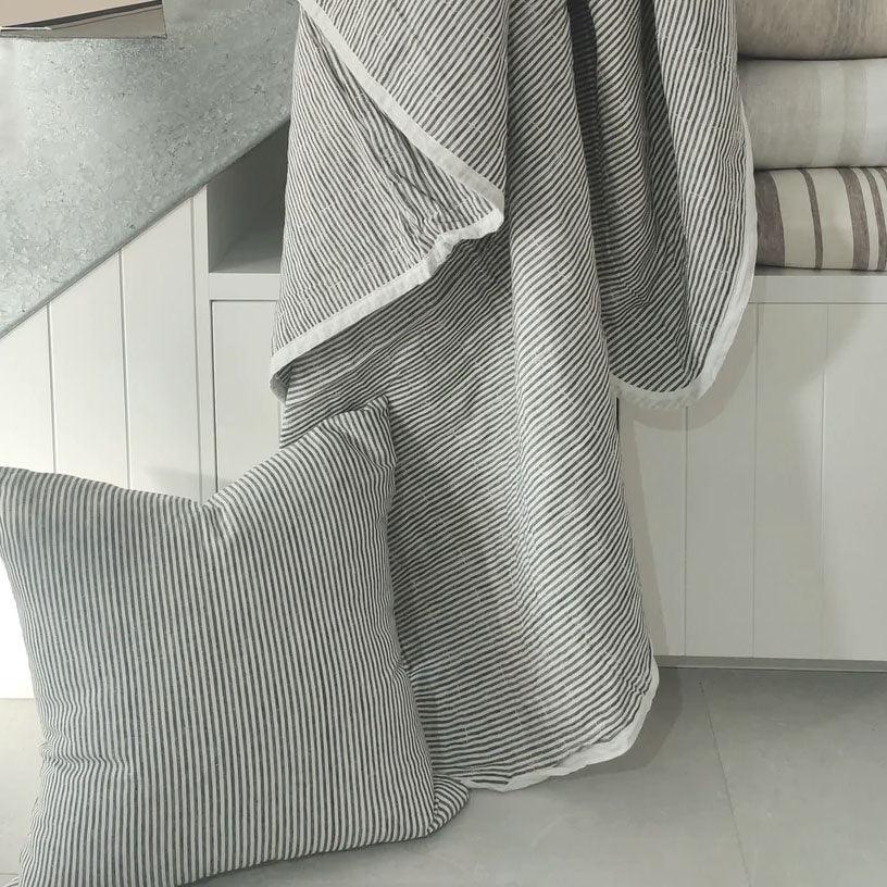 Macey & Moore  Marseille Quilt Bed Cover | Black & White Pinstripe available at Rose St Trading Co