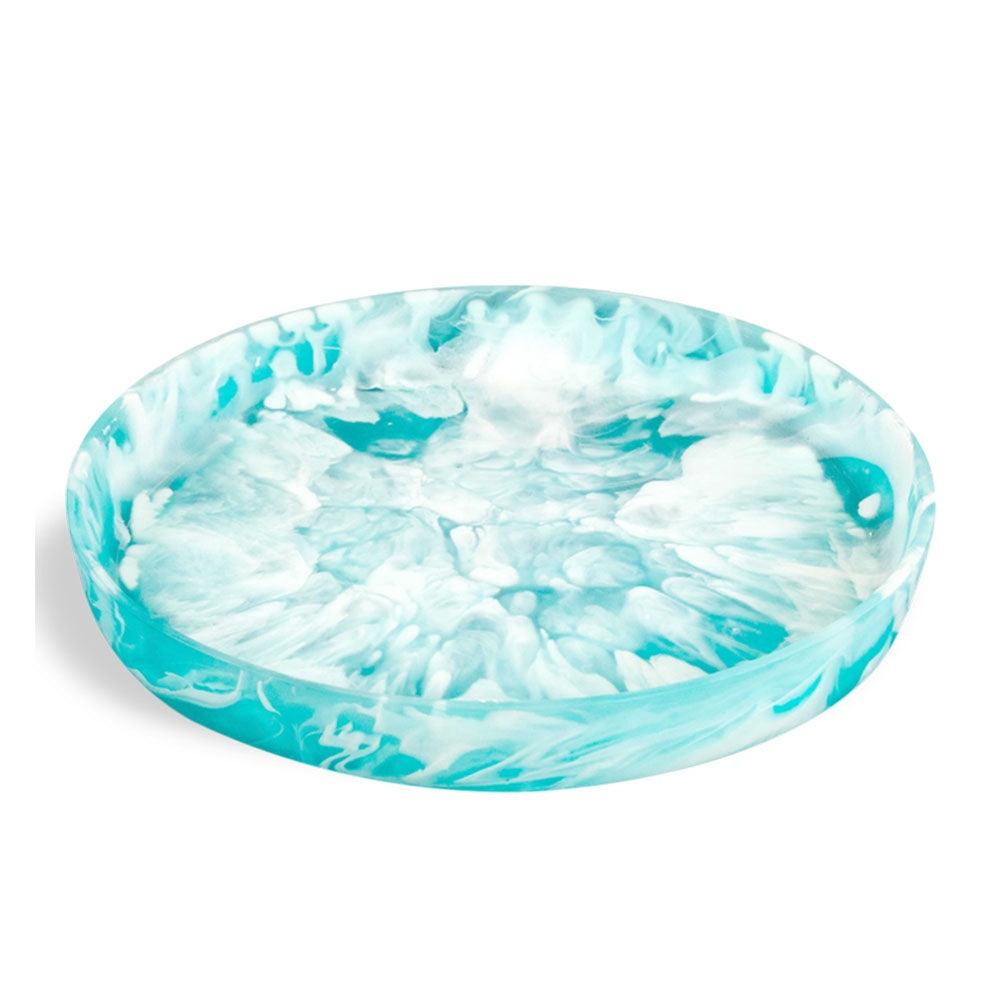 RSTC  Medium Flat Bowl | Aqua Swirl available at Rose St Trading Co