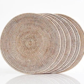 RSTC  Medium Rattan Placemats | White Wash available at Rose St Trading Co