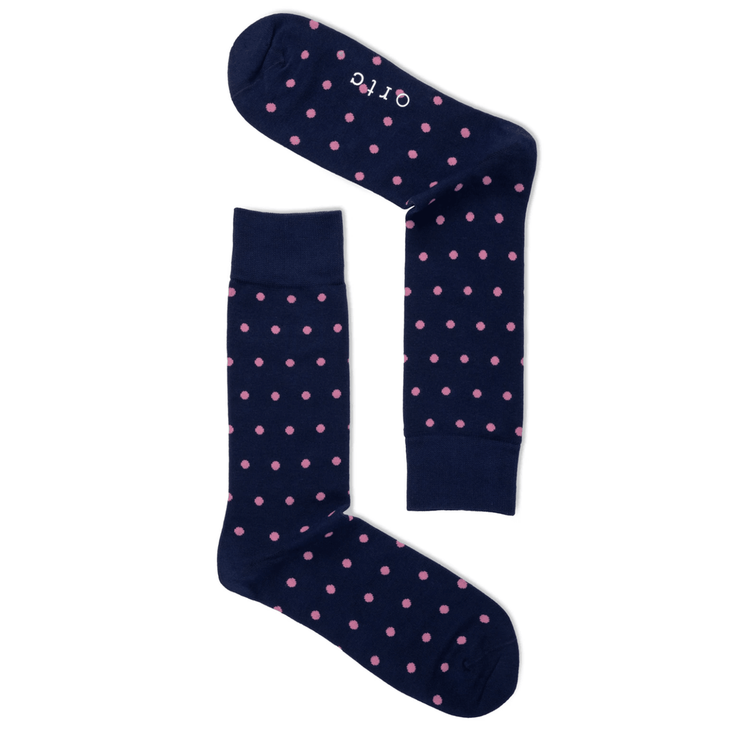 ORTC Man  Mens Socks | Navy and Pink Polka available at Rose St Trading Co