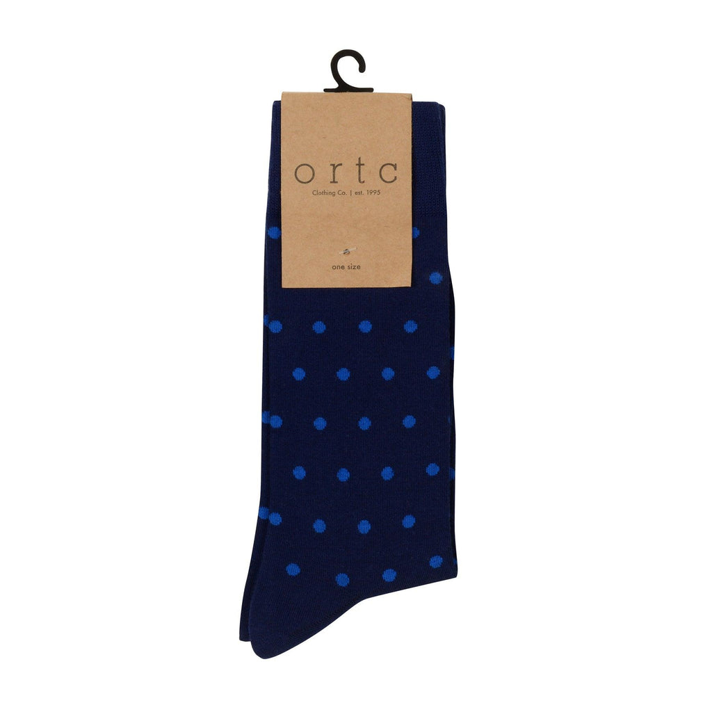 ORTC Man  Mens Socks | Navy + Blue Polka available at Rose St Trading Co