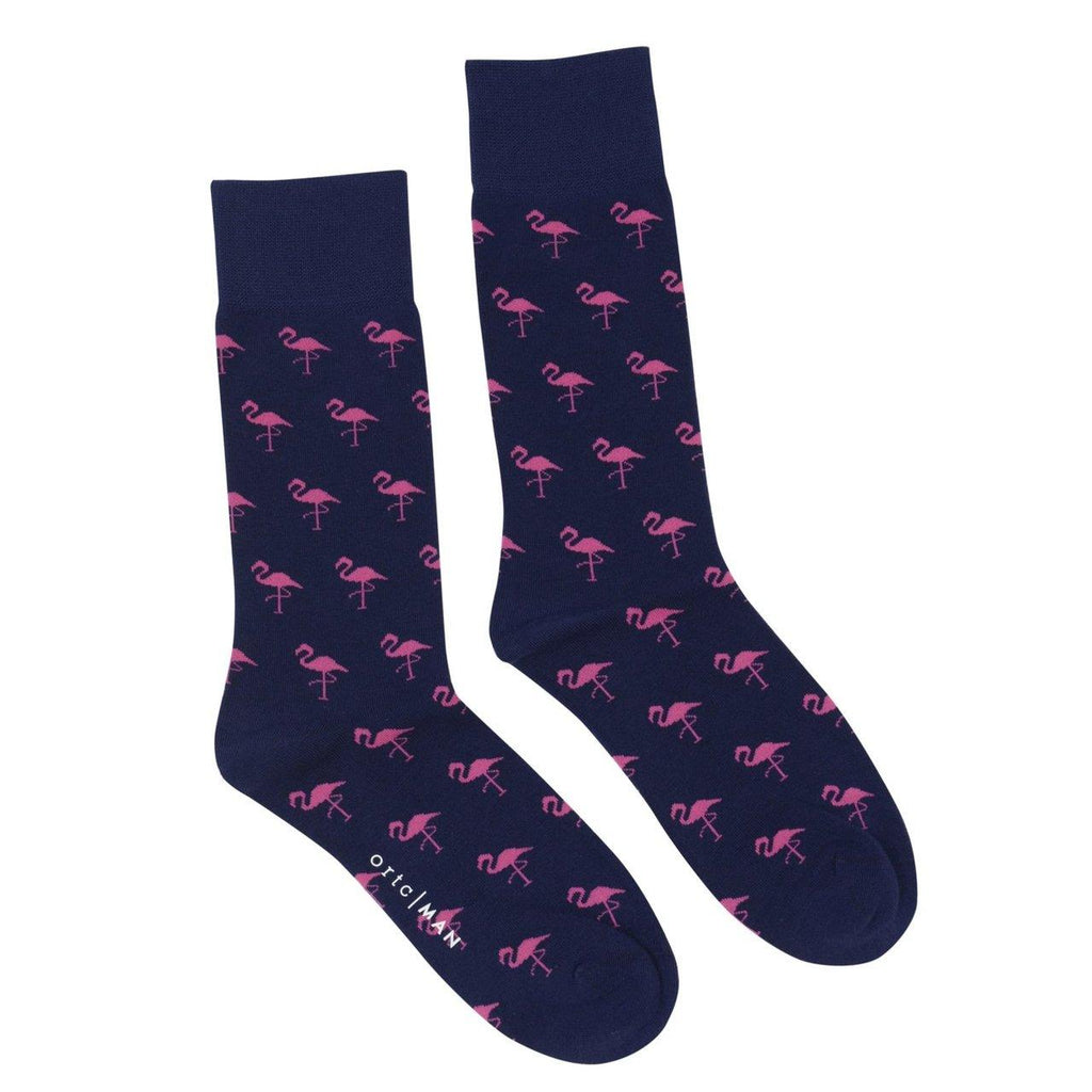 ORTC Man  Mens Socks | Navy Flamingos available at Rose St Trading Co