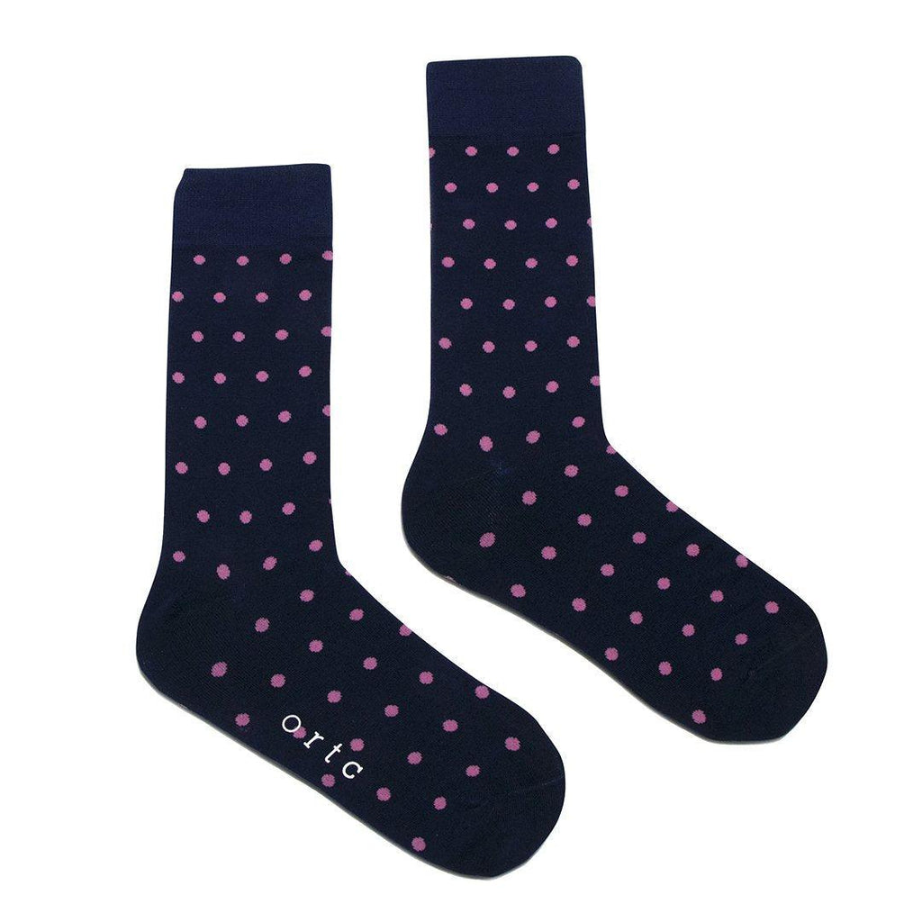 ORTC Man  Mens Socks | Navy + Pink Polka available at Rose St Trading Co