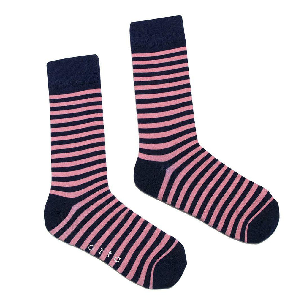ORTC Man  Mens Socks | Navy + Pink Stripe available at Rose St Trading Co