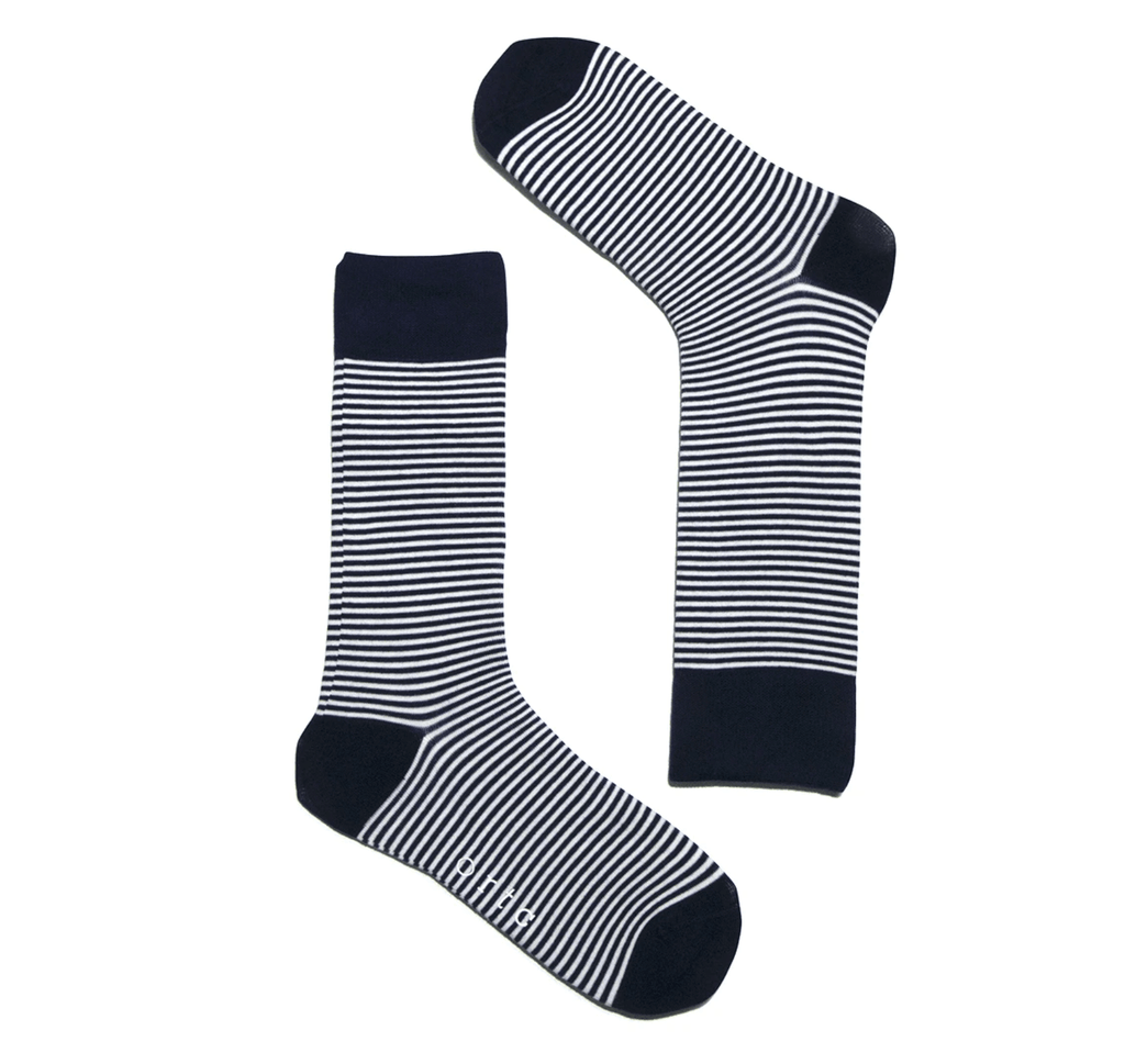 ORTC Man  Mens Socks | Navy + White Pin Stripe available at Rose St Trading Co