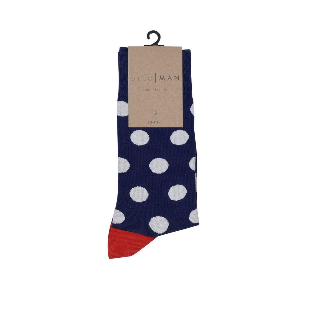 ORTC Man  Mens Socks | Navy + White Spots available at Rose St Trading Co