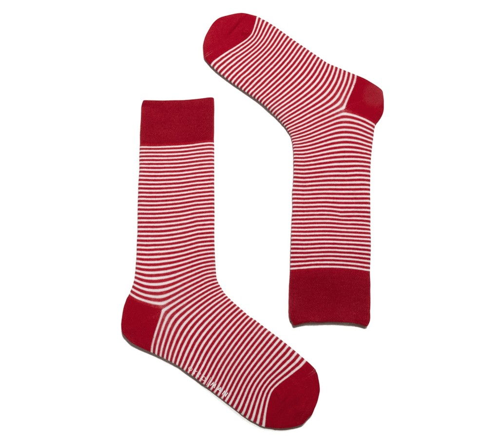 ORTC Man  Mens Socks | Red + White Pin Stripe available at Rose St Trading Co
