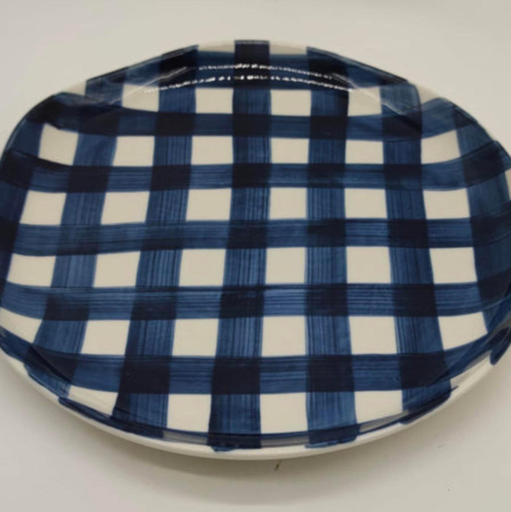 Navy Gingham Dinner Plate - Rose St Trading Co