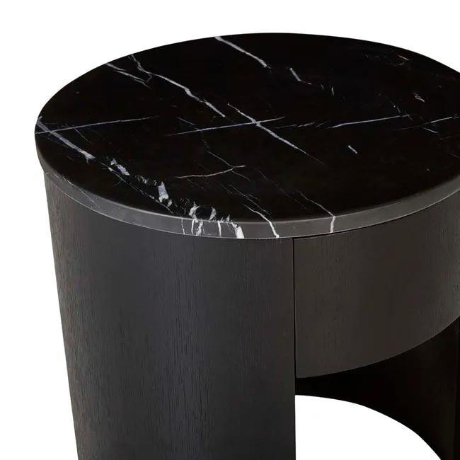 Oberon Crescent Marble Bedside Table | Matt Black - Rose St Trading Co