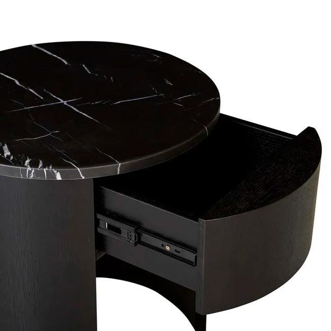 Oberon Crescent Marble Bedside Table | Matt Black - Rose St Trading Co