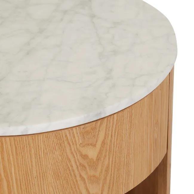 Oberon Crescent Marble Bedside Table | Matt White/ Ash - Rose St Trading Co