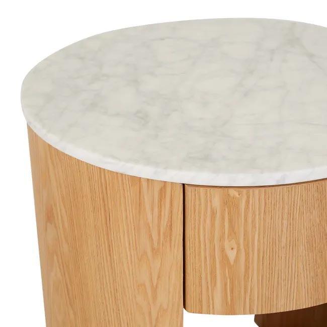 Oberon Crescent Marble Bedside Table | Matt White/ Ash - Rose St Trading Co