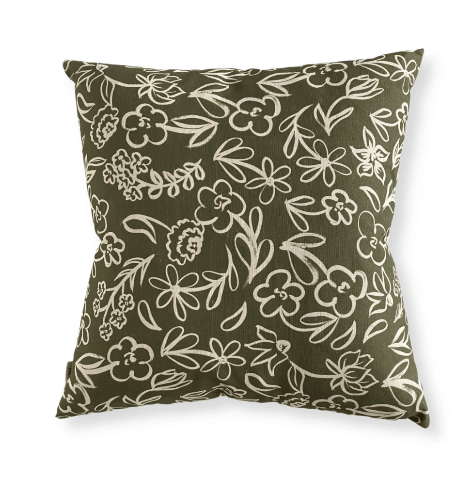 Dancing with Juniper  Olive Cushion available at Rose St Trading Co
