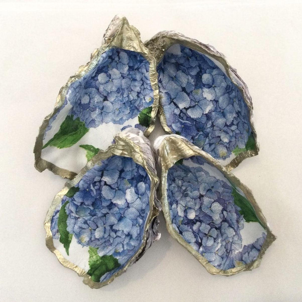 RSTC  Oyster Trinket Dish Blue Hydrangeas available at Rose St Trading Co