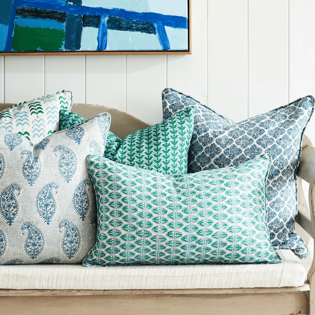 Walter G  Paisley Azure Linen Cushion available at Rose St Trading Co