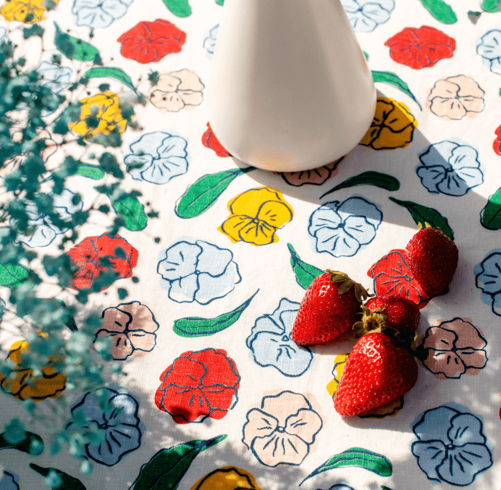 Bright Threads  Pansy Tablecloth available at Rose St Trading Co