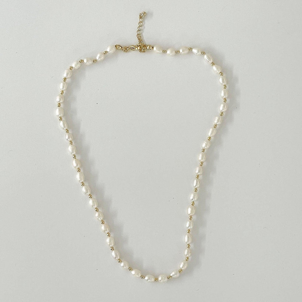 RSTC  Pearl Necklace with Gold Ball available at Rose St Trading Co
