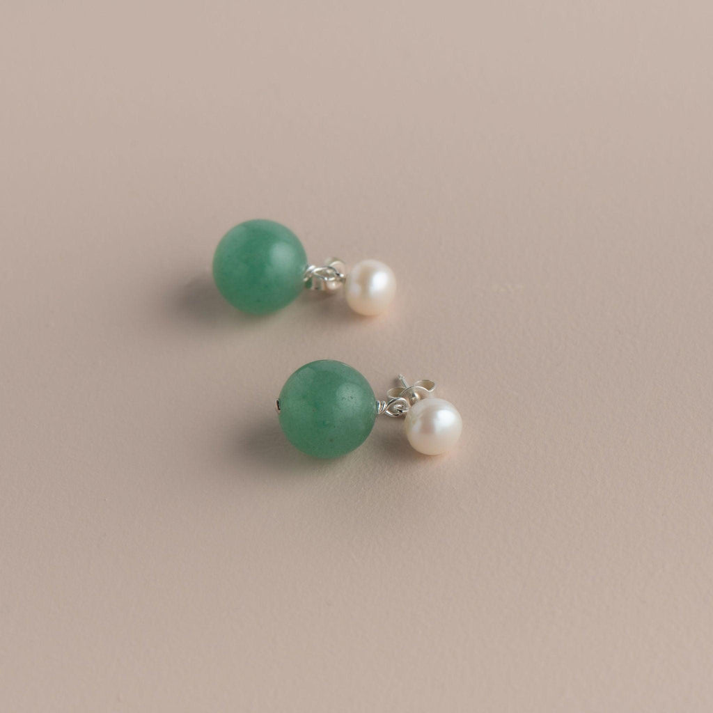 RSTC  Pearl Stud with Semi Precious Drop Earring | Green Jade available at Rose St Trading Co