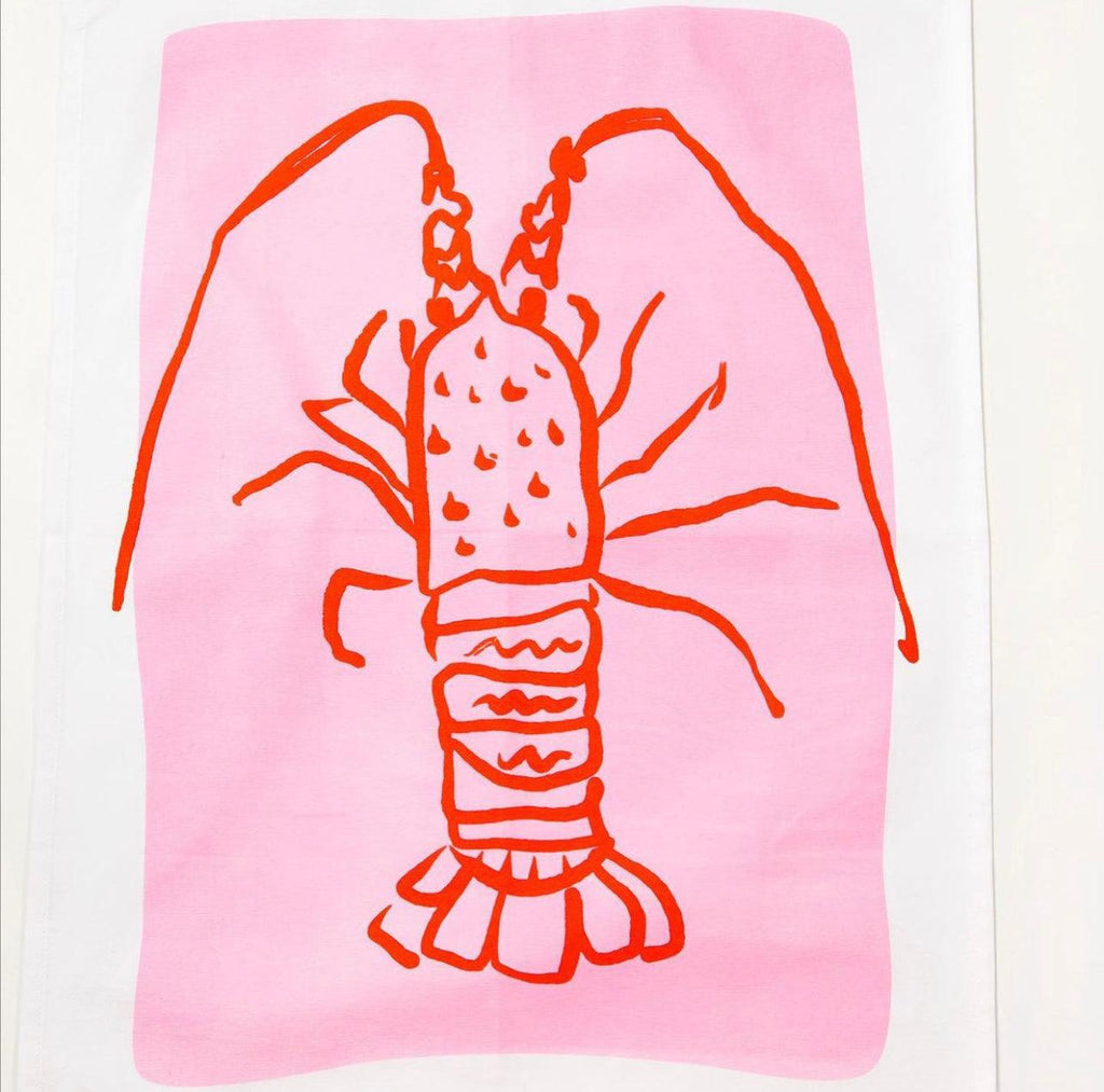 Bright Threads  Pink Crayfish Tea Towel available at Rose St Trading Co