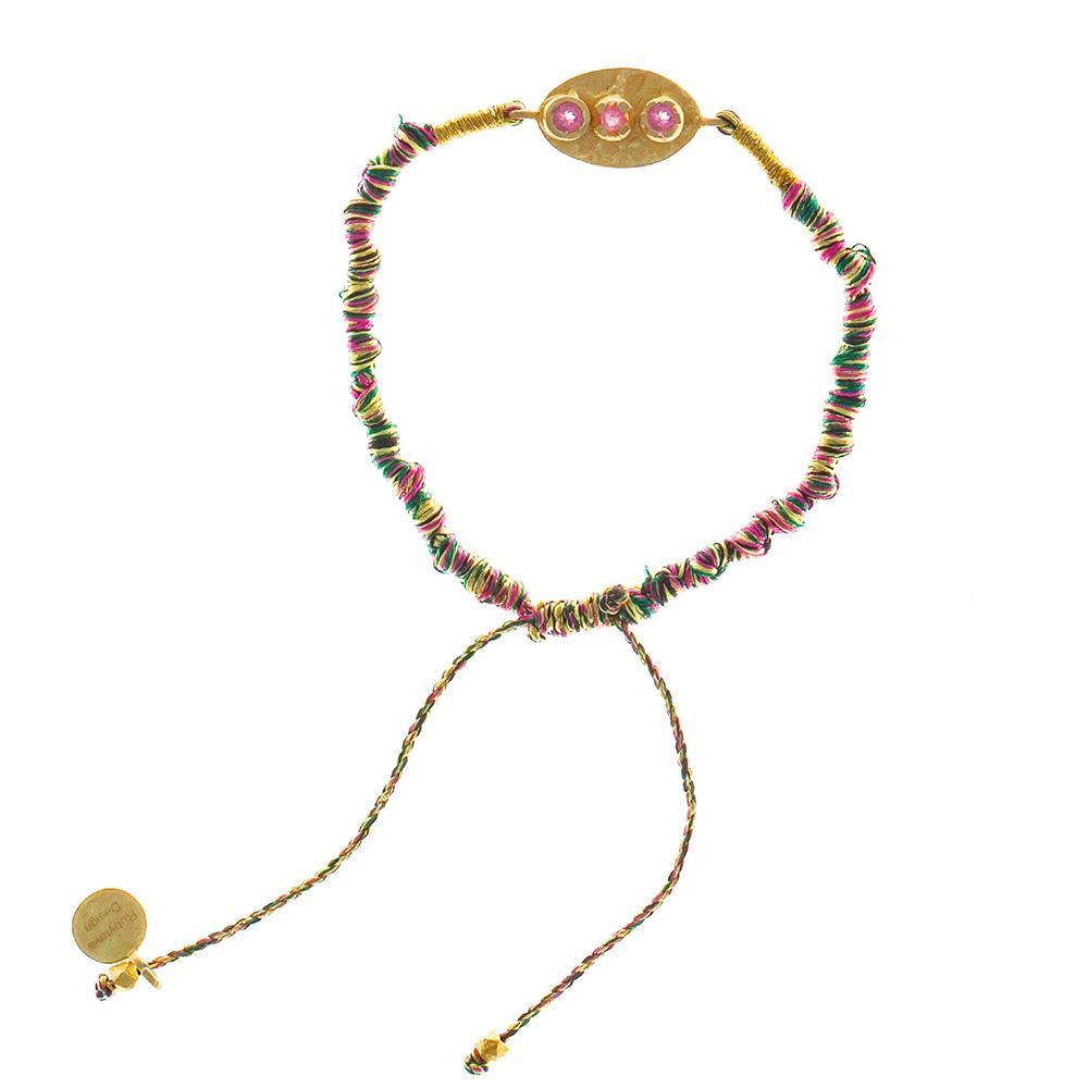 Rubyteva  Pink Tourmaline Gold Plate Pendant on Adjustable Silk String available at Rose St Trading Co