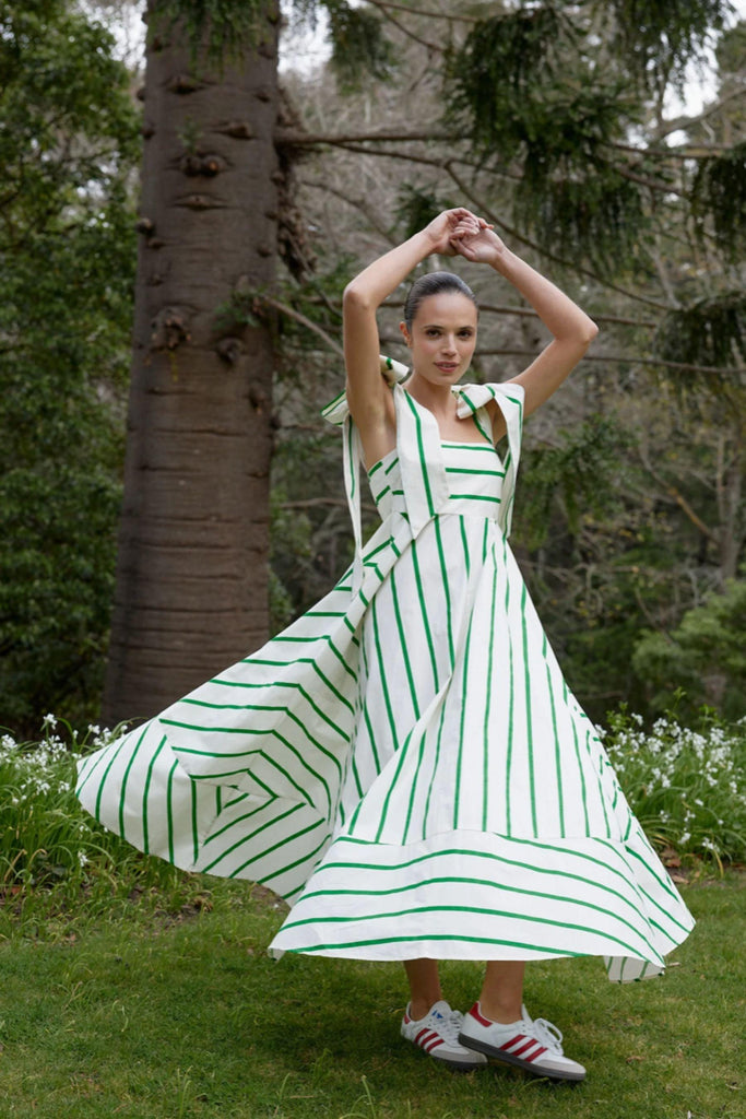 Pippa Dress | Mantis Antique Stripe by Aston Studio in stock at Rose St Trading Co