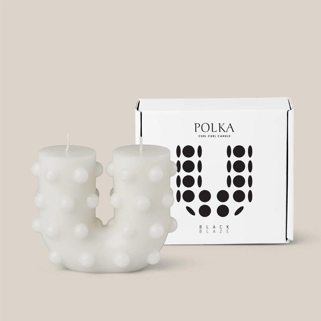 Black Blaze  Polka Curl Curl Candle | White available at Rose St Trading Co