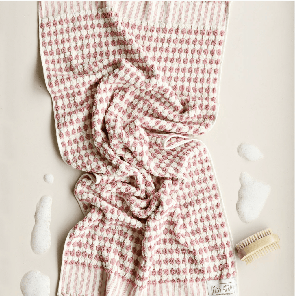 Miss April  Pom Pom Bath Towel - Pale Pink available at Rose St Trading Co
