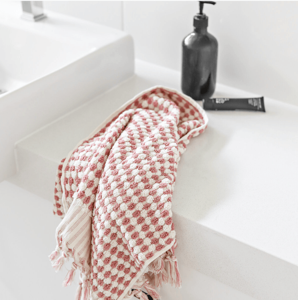 Miss April  Pom Pom Bath Towel - Pale Pink available at Rose St Trading Co