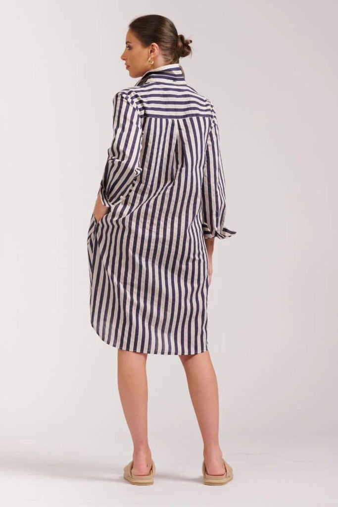 Popover Shirt Dress | Navy/Stone by Shirty in stock at Rose St Trading Co