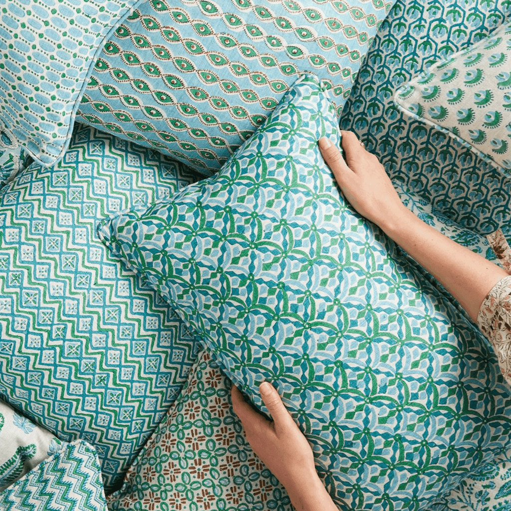 Walter G  Positano Emerald Linen Cushion available at Rose St Trading Co