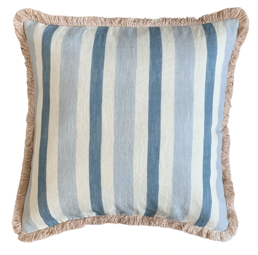 RSTC  Pure Linen Stripe Cushion Blue | 50 x 50cm available at Rose St Trading Co