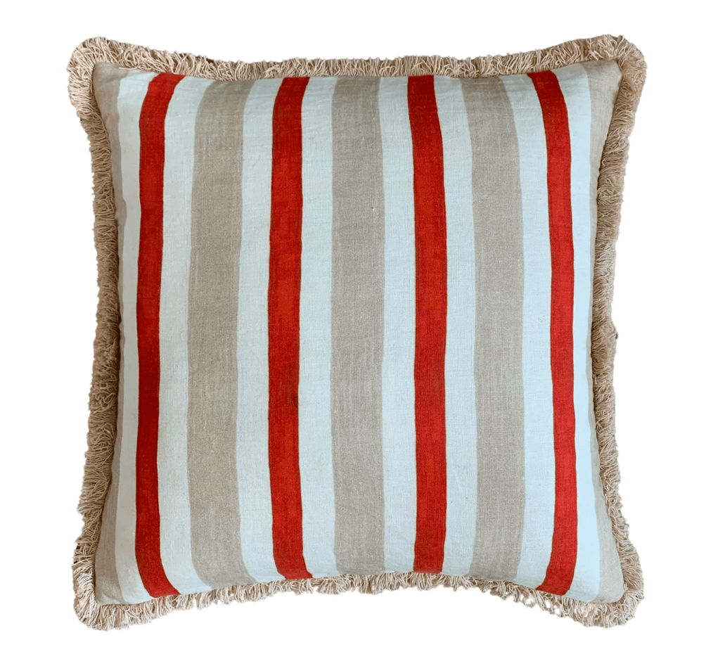 RSTC  Pure Linen Stripe Cushion Cherry | 50x50cm available at Rose St Trading Co