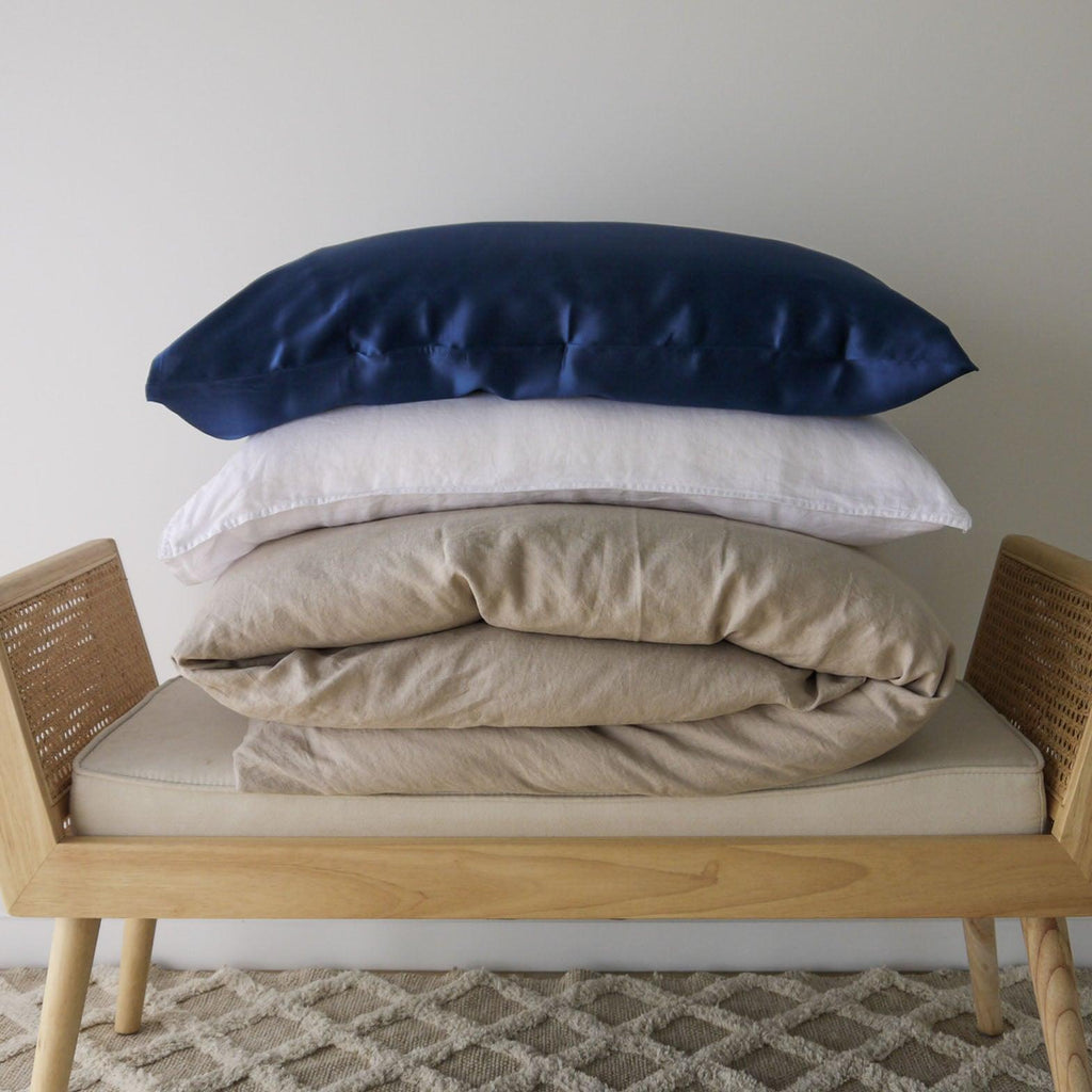 Silk Magnolia  Pure Silk Pillowcase | French Navy available at Rose St Trading Co