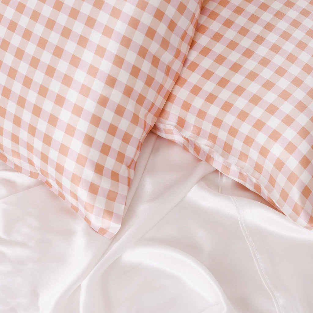 Silk Magnolia  Pure Silk Pillowcase | Gingham Spanish Villa available at Rose St Trading Co