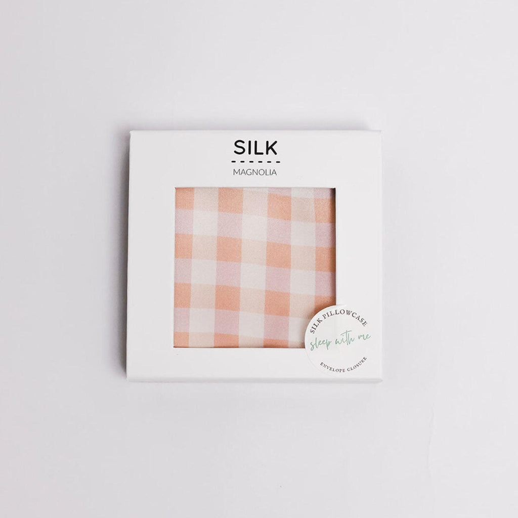 Silk Magnolia  Pure Silk Pillowcase | Gingham Spanish Villa available at Rose St Trading Co