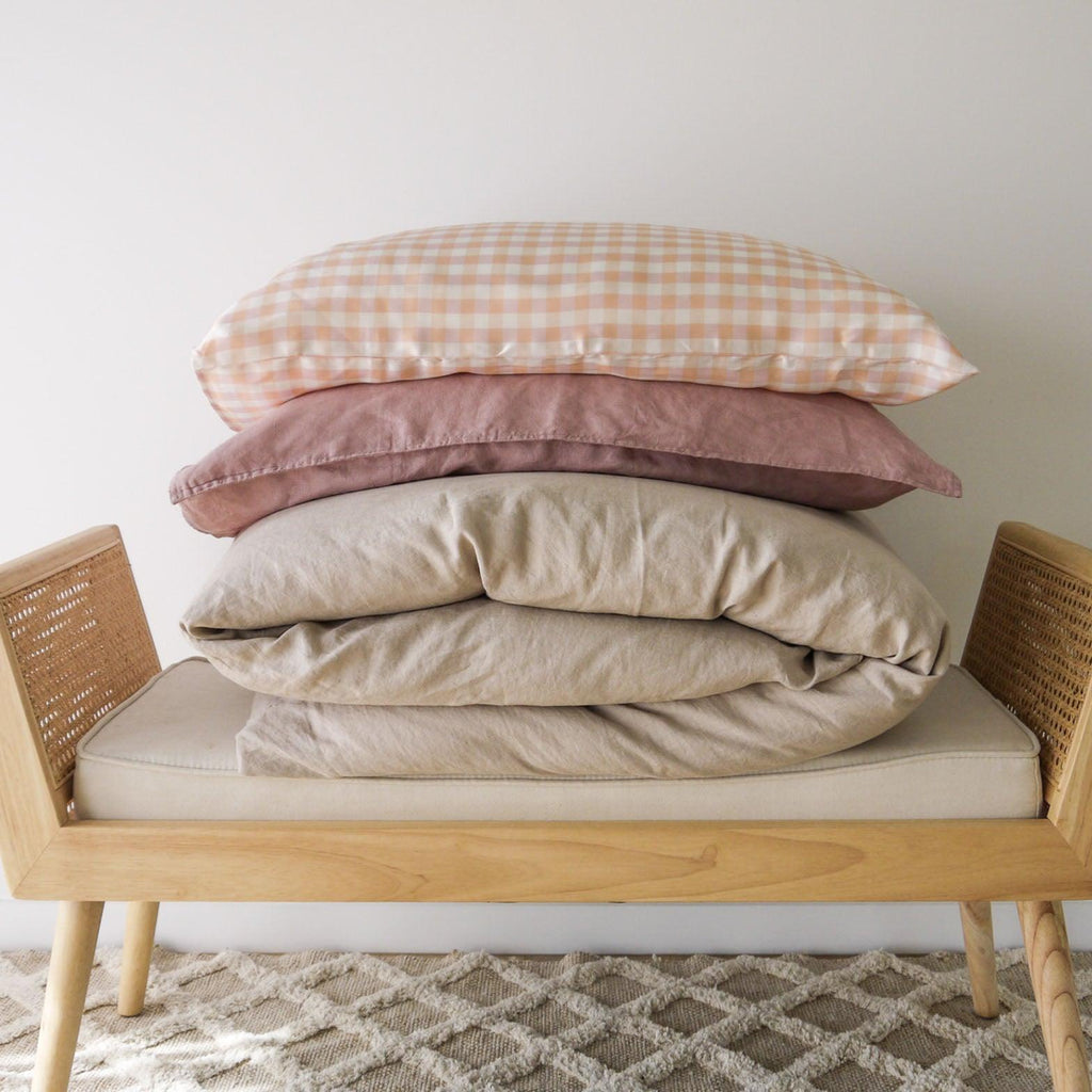 Silk Magnolia  Pure Silk Pillowcase | Gingham Spanish Villa available at Rose St Trading Co