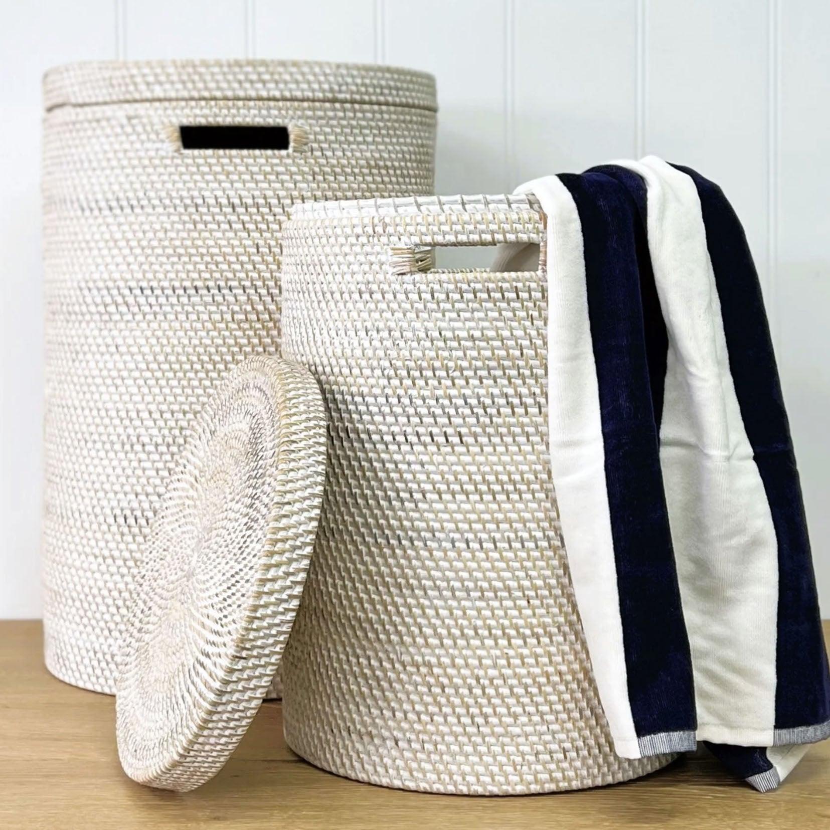 Rattan Laundry Bin Medium | White Wash - Rose St Trading Co
