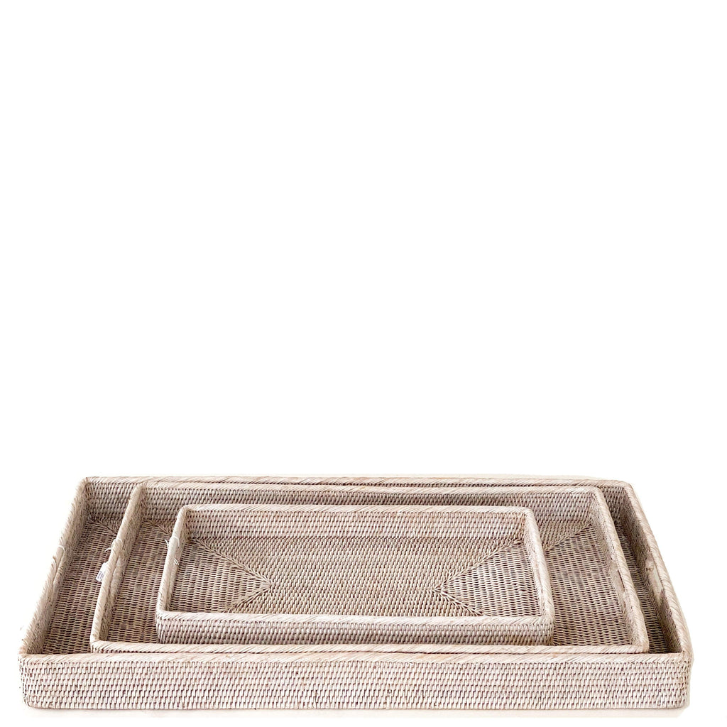 RSTC  Rattan Tea Trays | White Wash available at Rose St Trading Co