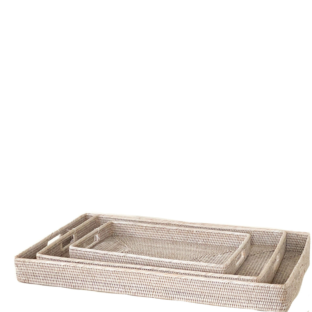 RSTC  Rattan Tea Trays | White Wash available at Rose St Trading Co