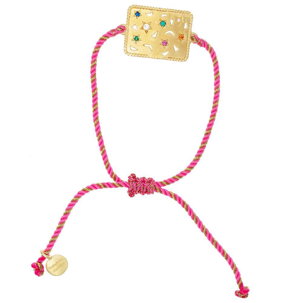 Rubyteva  Rectangle Souk Pendant on Adjustable Pink Silk String available at Rose St Trading Co