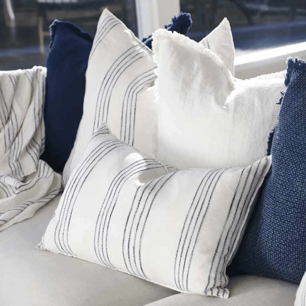 Eadie Lifestyle  Rock Pool Linen Cushion | White/Navy 50 x 50cm available at Rose St Trading Co