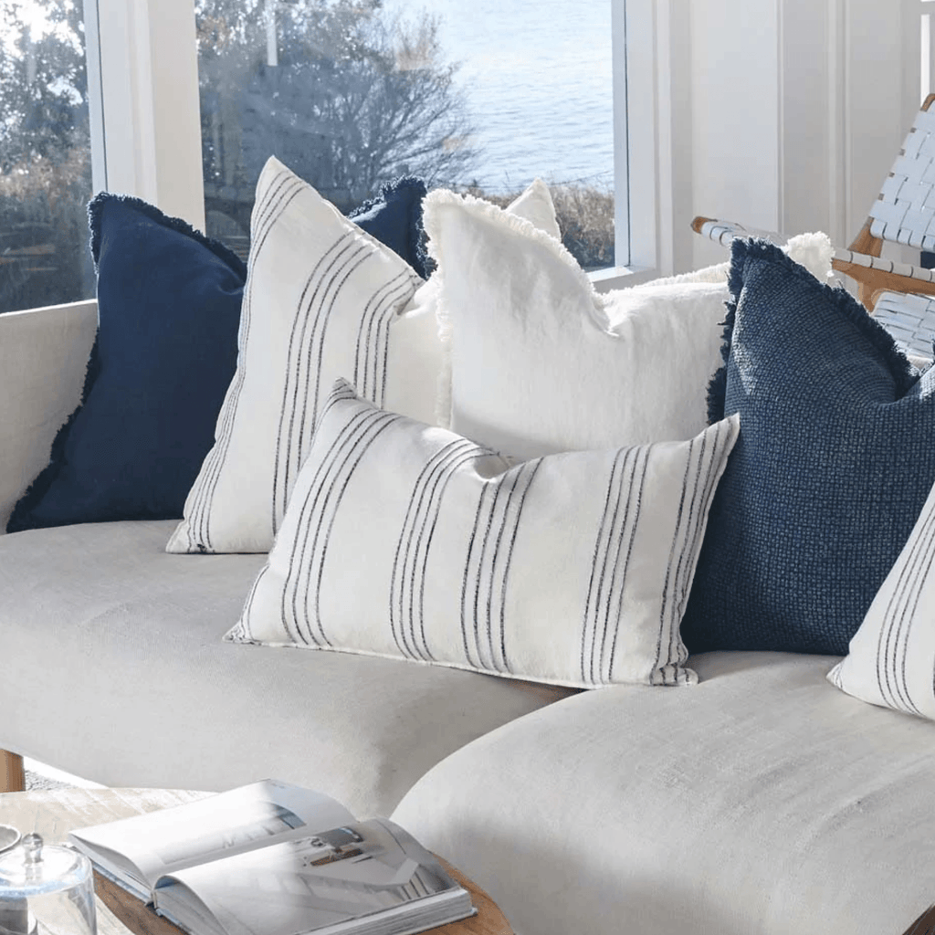 Eadie Lifestyle  Rock Pool Linen Cushion | White/Navy 50 x 50cm available at Rose St Trading Co