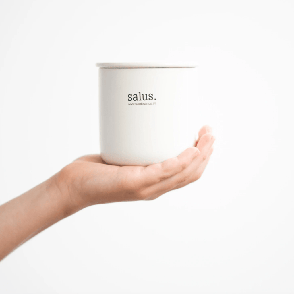SALUS  Rose Geranium Soy Porcelain Candle available at Rose St Trading Co