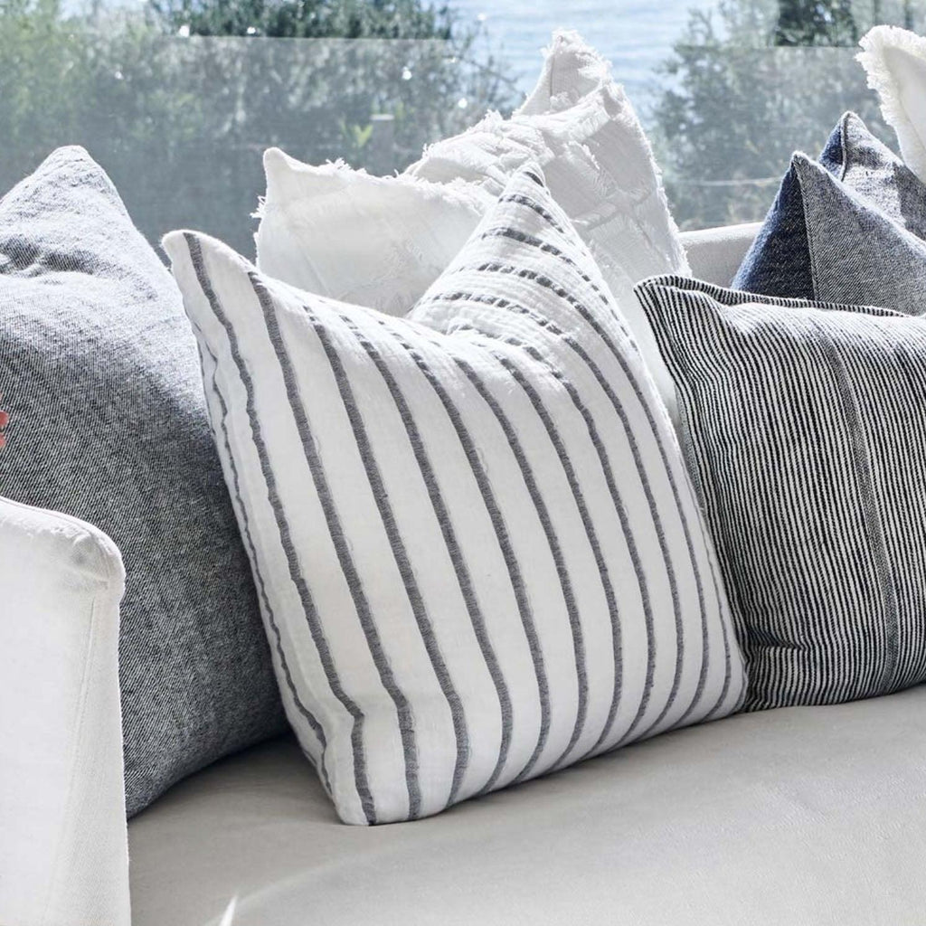 Eadie Lifestyle  Sea Spray Cushion | White/Navy Stripe available at Rose St Trading Co