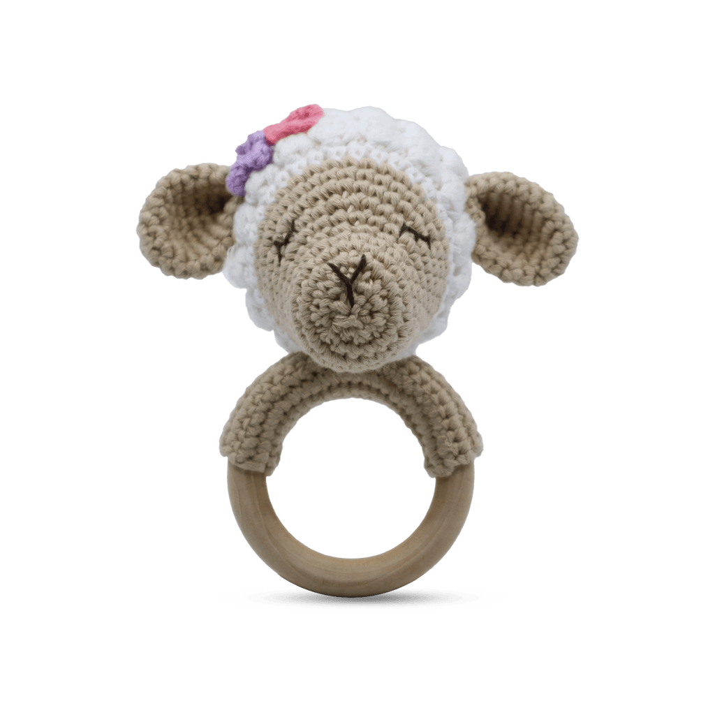 Snuggle Buddies  Shaker Ring Toy | Lamb available at Rose St Trading Co
