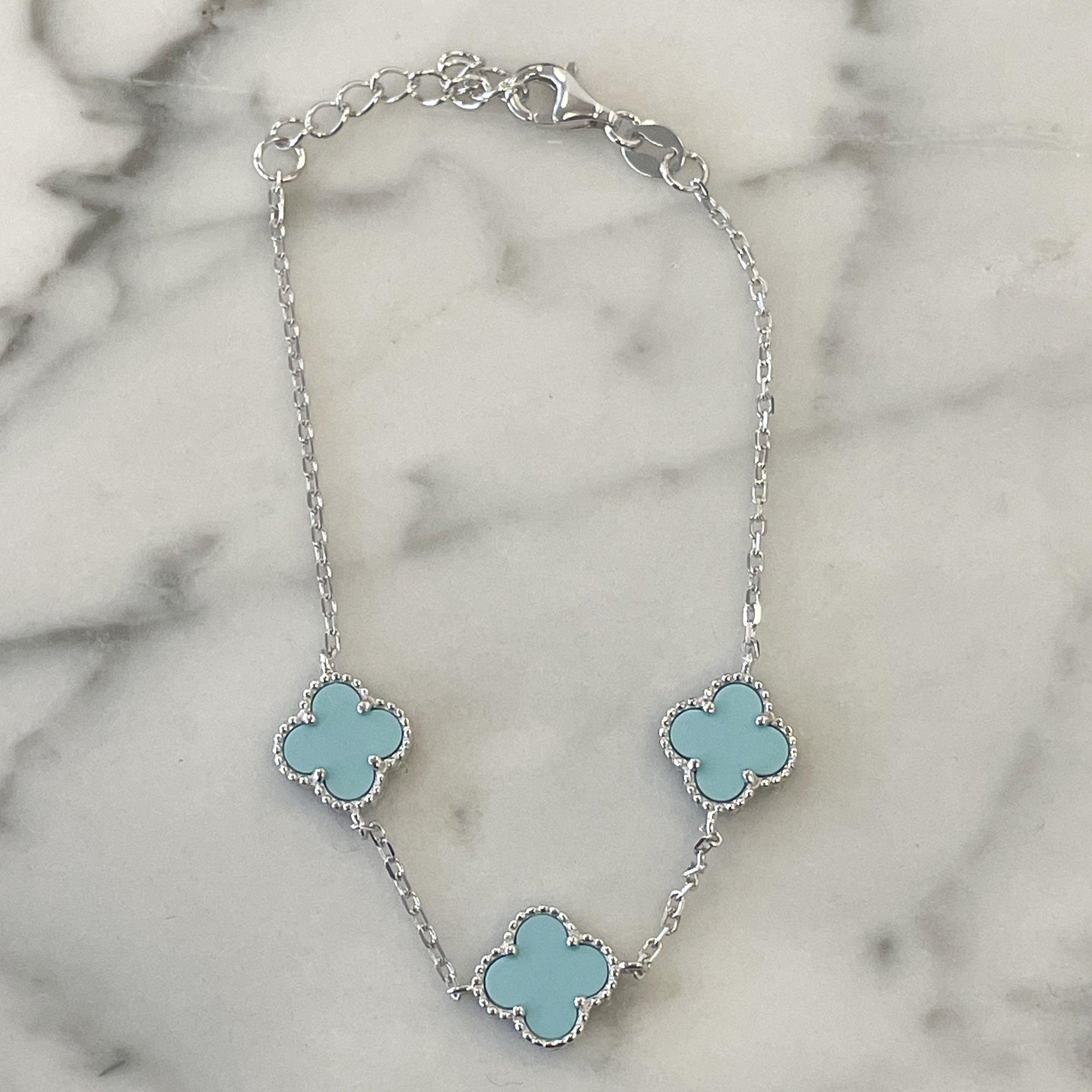 RSTC  Silver Bracelet with Multi Turquoise Clover available at Rose St Trading Co
