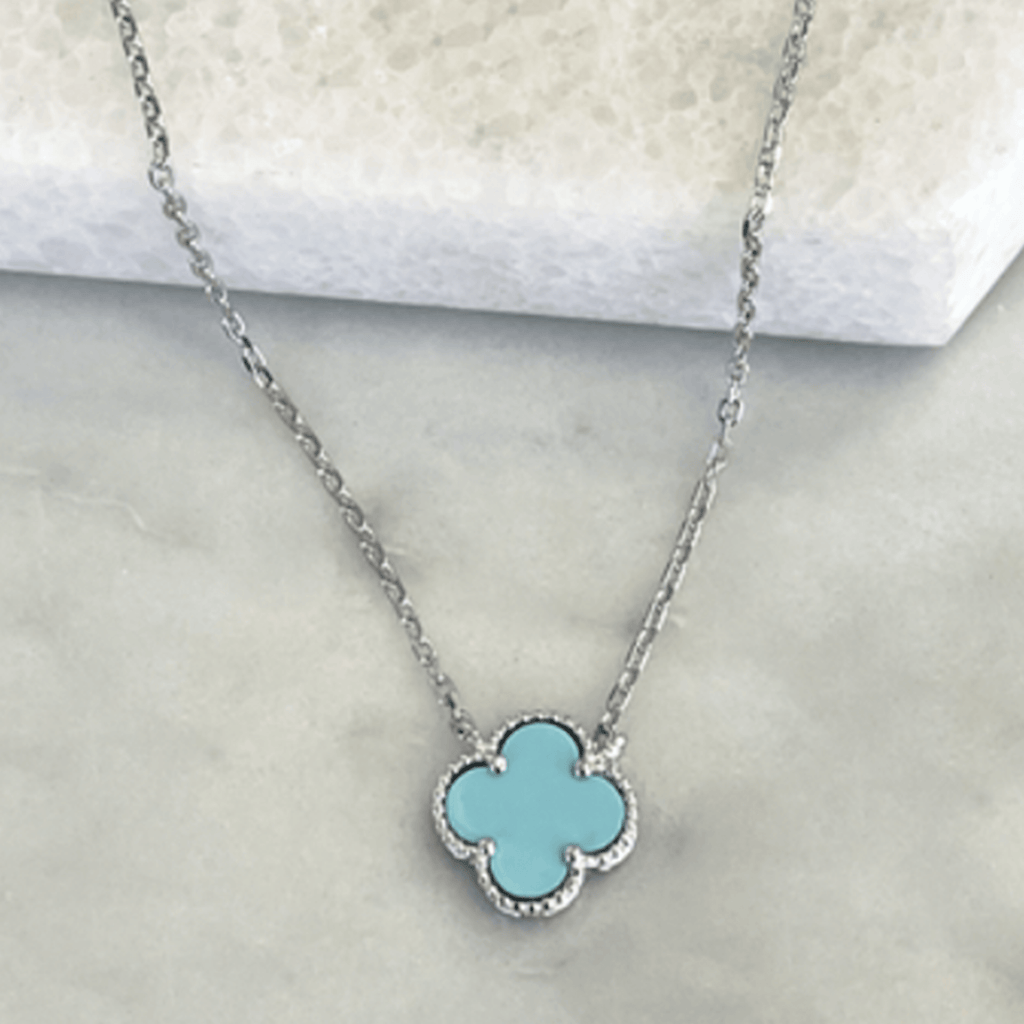 RSTC  Silver Necklace with Single Turquoise Clover shape available at Rose St Trading Co